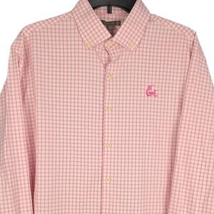 Peter Millar Men's Large Summer Comfort Pink White Gingham Button Down Shirt